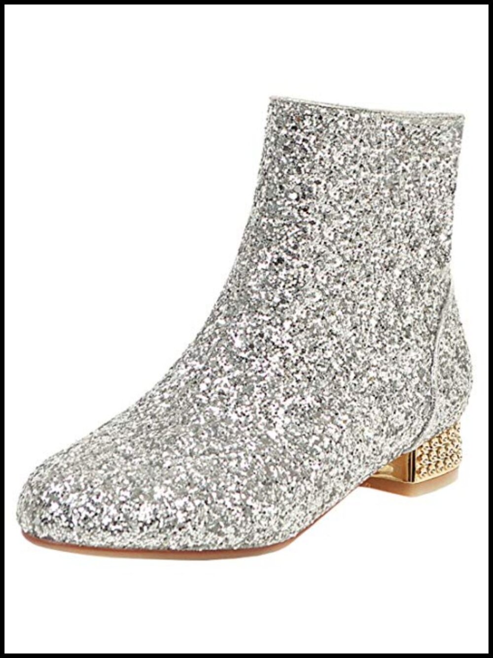 Sequin Low Heeled Ankle Booties Sparkly Block Heel Boots Women's